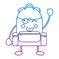 school backpack kawaii cartoon character vector illustration blue and purple line design