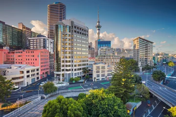 Crédence de cuisine en verre imprimé Nouvelle-Zélande Auckland. Image aérienne de paysage urbain d& 39 horizon d& 39 Auckland, Nouvelle-Zélande pendant la journée d& 39 été.