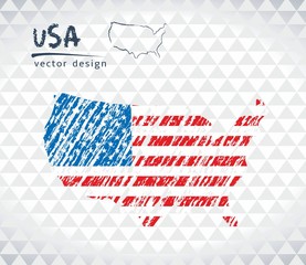 Map of United States of America  with hand drawn sketch map inside. Vector illustration