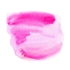 Soft Pink Watercolor stain. Hand Painted Spot on a white background. Watercolor texture with brush strokes.