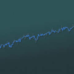 Stock market bars chart growing trend with long shadows on dark background. 3D illustration