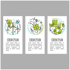 Ecology, green technology, organic, bio. Vector cartoon banner set with thin line icons