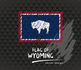 Wyoming flag, vector sketch hand drawn illustration on dark grunge background
