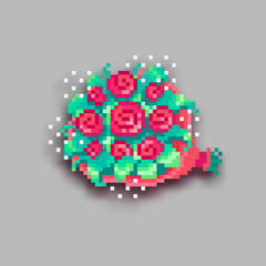 Pixel art bouquet of roses with shadow.