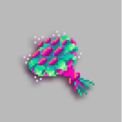 Pixel art bouquet of roses with shadow.