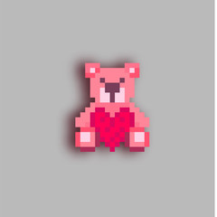 Fototapeta premium Pixel art Teddy bear with a big heart.