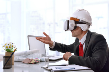 Architect interacting with 3d content in virtual reality glasses