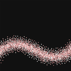 Pink gold glitter. Bottom wave with pink gold glitter on black background. Magnificent Vector illustration.
