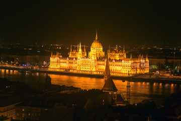 Fototapeta na wymiar Building of Hungarian Parliament in Budapest at night.