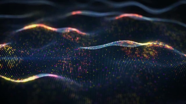 Abstract glowing virtual neural network. Futuristic coding or Artificial Intelligence concept. Seamless loop 3D animation rendered with DOF 4k (4096x2304)
