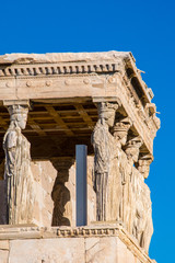The Caryatids of the Erechtheion. A caryatid is a sculpted female figure serving as an architectural support taking the place of a column or a pillar supporting an entablature on her head.