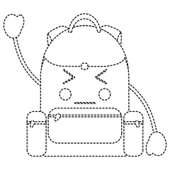 happy backpack school supplies  kawaii icon image vector illustration design   black dotted line 