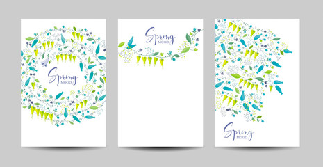 Spring flowers and herbs vector background set