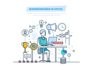 Fototapeta na wymiar Businesswoman in office. Women working in office at work desk.