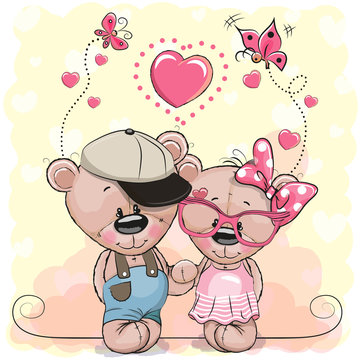 Two Bears on a hearts background