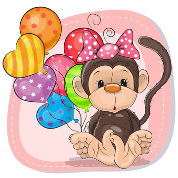 Cute Cartoon Monkey with balloons