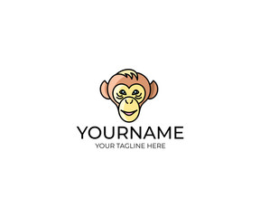 Monkey face logo template. Chimp vector design. Animal illustration