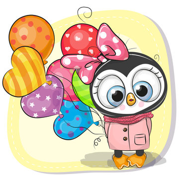 Cute Cartoon Penguin girl with balloon