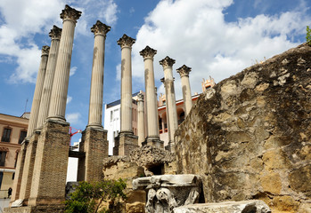 Old roman temple in downtown of Cordoba, Andalusia, Spain