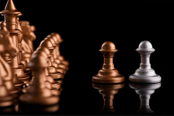 Confrontation between chess pawns