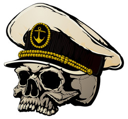 The human skull in captain's cap.