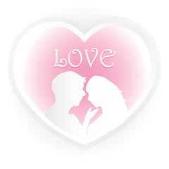 Couple in heart frame with love paper art style, paper craft illustration
