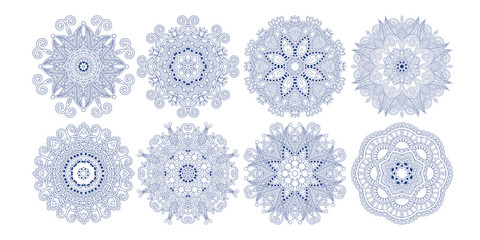 set of decorative circle patterns, ethnic flower paisley design