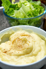 mashed potatoes with green salad