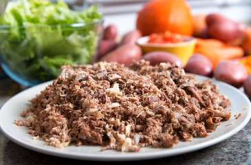 preparation of hachis parmentier, French cuisine