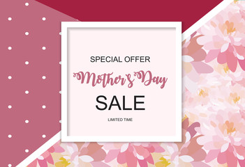 Happy Mother`s Day Cute Sale Background with Flowers. Vector Illustration