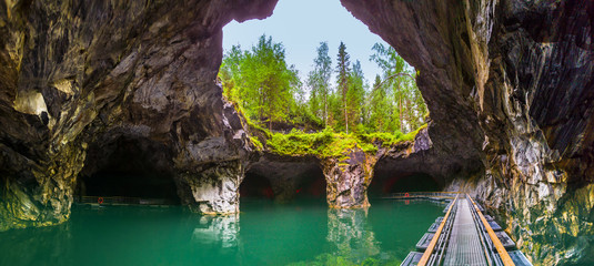 The cave is filled with water. The Republic of Karelia. Village of Ruskeala. The nature of Karelia....