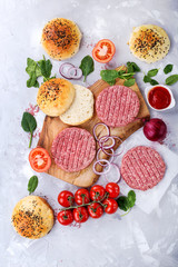 Raw beef burger cutlets