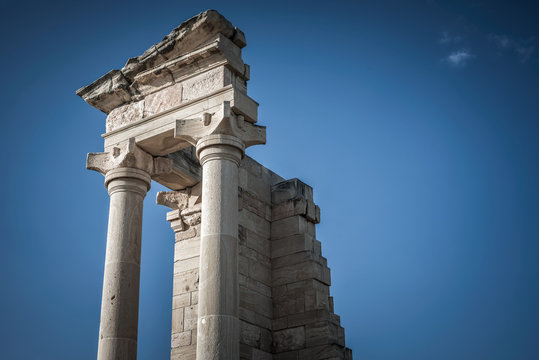 Top of Sanctuary of Apollon Ylatis at Kourion Archaeological site. Cyprus