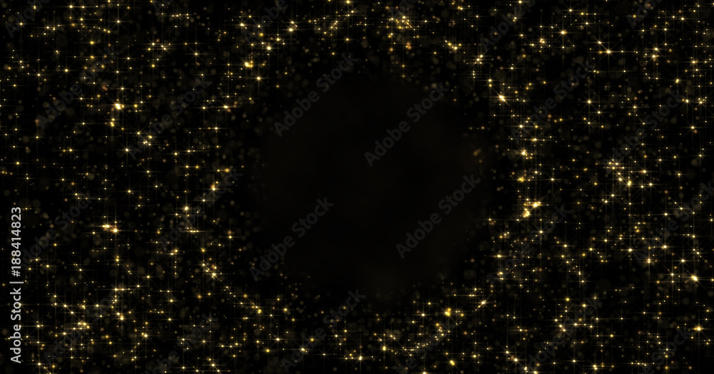 Aufkleber abstract gold particles and sparkling stars or shimmering light around empty circle sphere. golden l