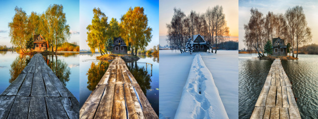 four seasons. picturesque small house on a small island