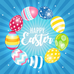 Happy Easter Cute Background with Eggs. Vector Illustration