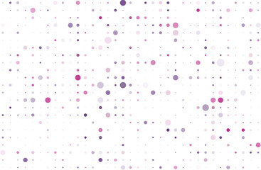 Violet, pink dotted background with circles, dots, point different size, scale. Halftone pattern. Vector illustration