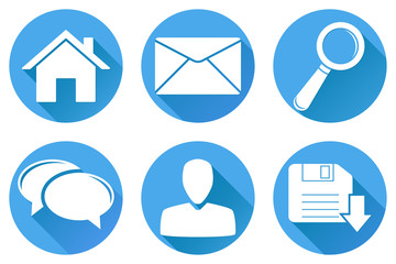 Set of main round blue internet icons