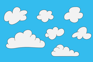 Drawing of fluffy cartoon clouds, vector illustration.