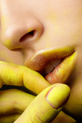 Close up view of female lips with fashion makeup