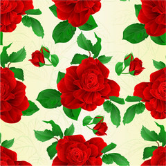 Seamless texture Stem flower red rose and leaves vintage  vector illustration editable hand draw
