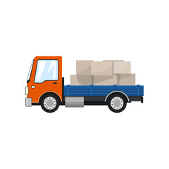 Small Cargo Truck, Lorry with Boxes Isolated on a White Background, Delivery Services, Logistics, Shipping and Freight of Goods, Vector Illustration