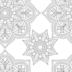 Mandala pattern. Vector illustration. Seamless ethnic bohemian background. Wrapping and scrapbook paper. Indian, islamic, japanese motifs. Vintage print for fabric.