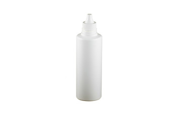 White plastic lens solution bottle.