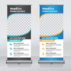 Roll up banner design template, vertical, abstract background, pull up design, modern x-banner, rectangle size. 