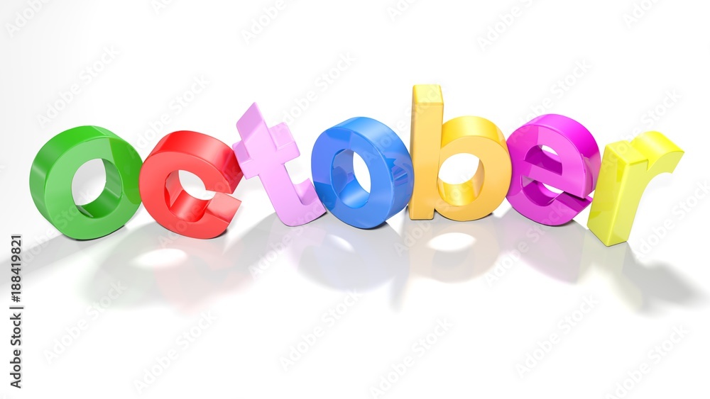 Poster october colorful 3d write - 3d rendering
