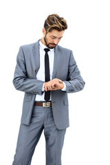 businessman looks at the clock