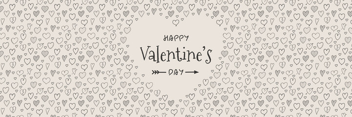 Valentine's Day - design of banner with sketch hearts. Vector.