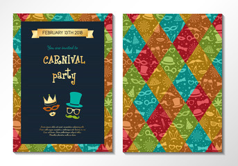 Design of card for Carnival Party - two sided invitation. Vector.