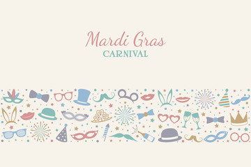 Mardi Gras - concept of banner with funny costumes. Vector.